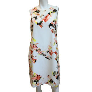 Vince Camuto Sheath Dress Floral Round Neck Zip Back 8=M